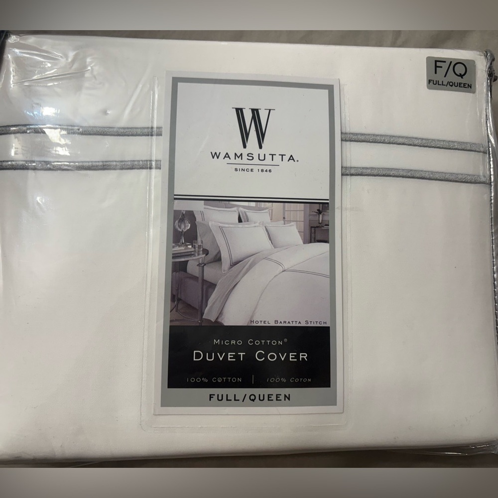Wamsutta White Duvet Cover with Gray Accent trim